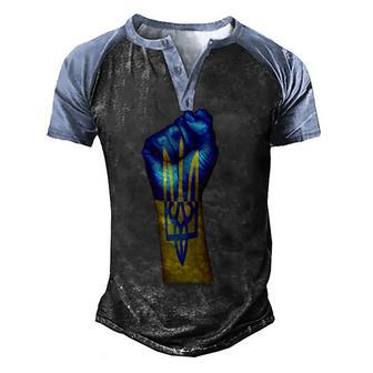 Flag Of Ukraine Trident On A Raised Clenched Fist Men's Henley Shirt Raglan Sleeve 3D Print T-shirt - Thegiftio UK