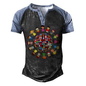 Flags Of The World Cultural Diversity Kids Around The Globe Men's Henley Shirt Raglan Sleeve 3D Print T-shirt - Thegiftio UK