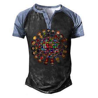 Flags Of The World Cultural Diversity Kids Around The Globe Men's Henley Shirt Raglan Sleeve 3D Print T-shirt - Thegiftio UK