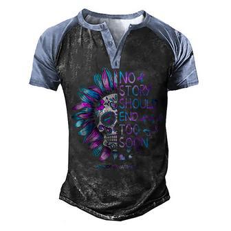 Floral Skull Suicide Awareness Mental Health Men's Henley Shirt Raglan Sleeve 3D Print T-shirt - Thegiftio UK