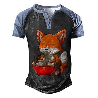 Fox Eating Ramen Ramen Noodle Lovers Fox Themed Gift Men's Henley Shirt Raglan Sleeve 3D Print T-shirt - Thegiftio UK