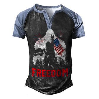 Freedom Bigfoot Rocking In The Forest American Flag 4Th July Men's Henley Shirt Raglan Sleeve 3D Print T-shirt - Thegiftio UK