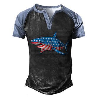 Funny Shark 4Th Of July American Flag Boys Men Jawsome Gift Men's Henley Shirt Raglan Sleeve 3D Print T-shirt - Thegiftio UK