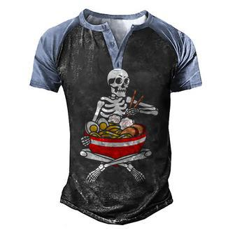 Funny Skeleton Ramen Halloween Anime Lover Kawaii Neko Men's Henley Shirt Raglan Sleeve 3D Print T-shirt - Thegiftio UK