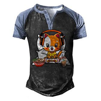Gamer Cat Boba And Ramen Kawaii Anime Neko Girls Ns Men's Henley Shirt Raglan Sleeve 3D Print T-shirt - Thegiftio UK