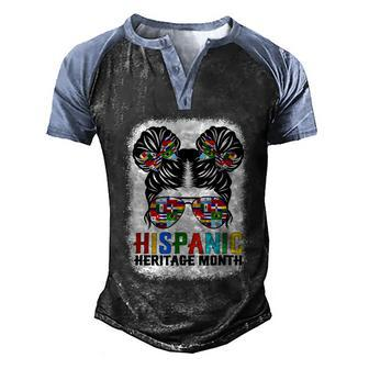 Gifts National Hispanic Heritage Month Latin Flags Messy Bun Men's Henley Shirt Raglan Sleeve 3D Print T-shirt - Thegiftio UK