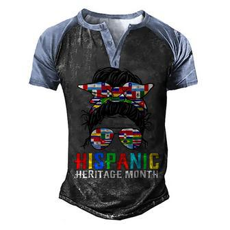 Gifts National Hispanic Heritage Month Latin Flags Messy Bun V2 Men's Henley Shirt Raglan Sleeve 3D Print T-shirt - Thegiftio UK