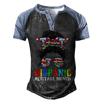 Gifts National Hispanic Heritage Month Latin Flags Messy Bun V3 Men's Henley Shirt Raglan Sleeve 3D Print T-shirt - Thegiftio UK