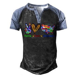 Gifts Peace Love Hispanic Heritage Month Decoration Country Men's Henley Shirt Raglan Sleeve 3D Print T-shirt - Thegiftio UK