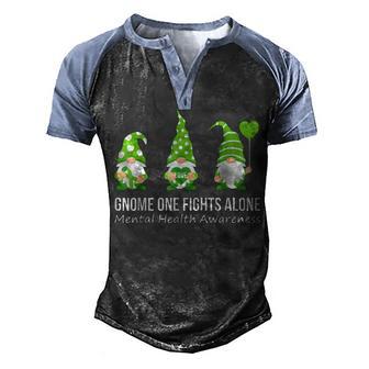 Gnome One Fights Alone Mental Health Awareness Green Ribbon Men's Henley Shirt Raglan Sleeve 3D Print T-shirt - Thegiftio UK