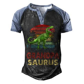 Grandpasaurus T Rex Dinosaur Grandpa Saurus Family V4 Men's Henley Shirt Raglan Sleeve 3D Print T-shirt - Thegiftio UK