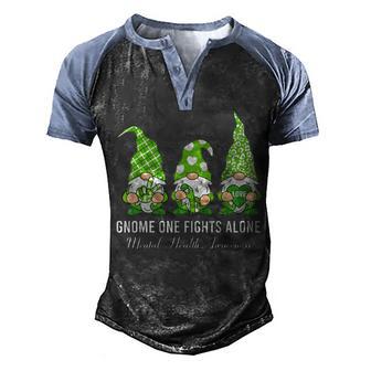 Green Ribbon Gnome One Fights Alone Mental Health Awareness Men's Henley Shirt Raglan Sleeve 3D Print T-shirt - Thegiftio UK