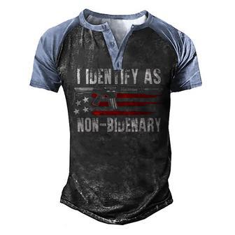 Gun American Flag I Identify As Non-Bidenary On Back Men's Henley Shirt Raglan Sleeve 3D Print T-shirt - Thegiftio UK