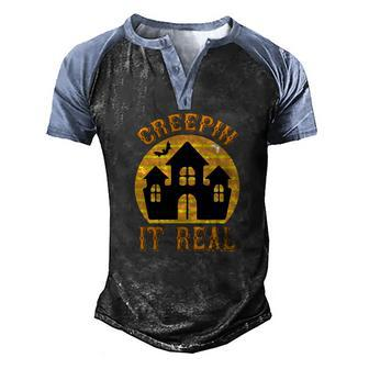 Halloween House Creepin It Real Scary Night Men's Henley Shirt Raglan Sleeve 3D Print T-shirt - Seseable