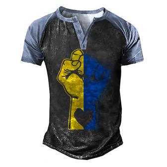 Hand Fist Ukraine Ukrainian Flag Love Heart Ukraine Support Men's Henley Shirt Raglan Sleeve 3D Print T-shirt - Thegiftio UK