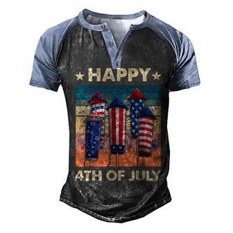 Happy 4Th Of July American Flag Fireworks Patriotic Outfits Men's Henley Shirt Raglan Sleeve 3D Print T-shirt - Thegiftio UK