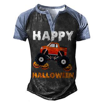 Happy Halloween Funny Monster Truck Pumpkin Boys Kids Men V2 Men's Henley Shirt Raglan Sleeve 3D Print T-shirt - Thegiftio UK