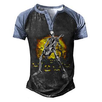 Happy Halloween Funny Skeleton Playing Guitar Pumpkin Vibes V5 Men's Henley Shirt Raglan Sleeve 3D Print T-shirt - Thegiftio UK