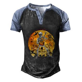 Happy Halloween Funny Skeleton Playing Guitar Pumpkin Vibes V6 Men's Henley Shirt Raglan Sleeve 3D Print T-shirt - Thegiftio UK