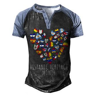Happy Hispanic Heritage Month All Countries Flags Heart Men Men's Henley Shirt Raglan Sleeve 3D Print T-shirt - Thegiftio UK