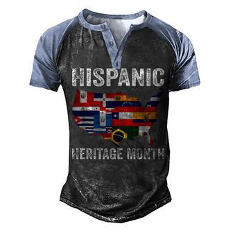 Happy Hispanic Heritage Month All Countries In Us Flag Men's Henley Shirt Raglan Sleeve 3D Print T-shirt - Thegiftio UK