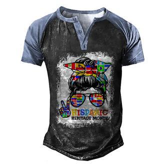 Happy Hispanic Heritage Month Messy Bun Peace Sign Latino Men's Henley Shirt Raglan Sleeve 3D Print T-shirt - Thegiftio UK