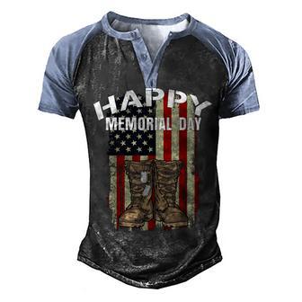 Happy Memorial Day Usa Flag American Patriotic Armed Forces V2 Men's Henley Shirt Raglan Sleeve 3D Print T-shirt - Thegiftio UK