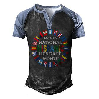 Happy National Hispanic Heritage Month Distressed Flags Men's Henley Shirt Raglan Sleeve 3D Print T-shirt - Thegiftio UK
