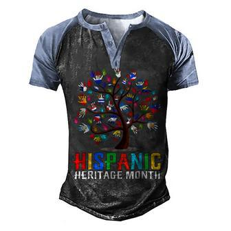 Happy National Hispanic Heritage Month Hand Flag Tree Roots Men's Henley Shirt Raglan Sleeve 3D Print T-shirt - Thegiftio UK