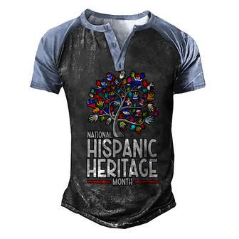 Happy National Hispanic Heritage Month Hand Flag Tree Roots V2 Men's Henley Shirt Raglan Sleeve 3D Print T-shirt - Thegiftio UK
