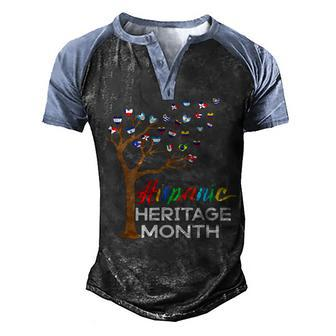 Happy National Hispanic Heritage Month Hand Flag Tree Roots V3 Men's Henley Shirt Raglan Sleeve 3D Print T-shirt - Thegiftio UK