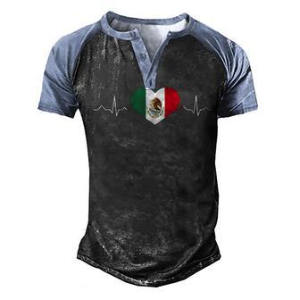 Heartbeat Mexico Flag 16 September Mexican Independence Day Men's Henley Shirt Raglan Sleeve 3D Print T-shirt - Thegiftio UK
