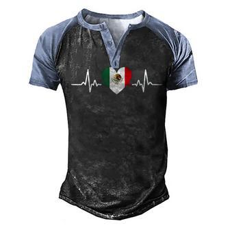 Heartbeat Mexico Flag Mexican Independence Day Proud Men's Henley Shirt Raglan Sleeve 3D Print T-shirt - Thegiftio UK