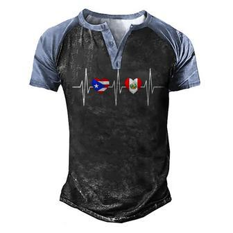 Heartbeat Puerto Rican Flag Peruvian Flag Heart Men's Henley Shirt Raglan Sleeve 3D Print T-shirt - Thegiftio UK