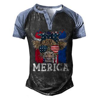 Highland Cow Merica Men 4Th Of July American Flag Usa Men's Henley Shirt Raglan Sleeve 3D Print T-shirt - Thegiftio UK