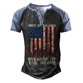 Home Of The Free Because Of The Brave Distress American Flag Men's Henley Shirt Raglan Sleeve 3D Print T-shirt - Thegiftio UK