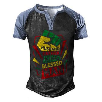 Husband Father King Blessed Man Black Melanin Dad V2 Men's Henley Shirt Raglan Sleeve 3D Print T-shirt - Thegiftio UK
