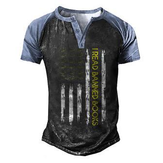 I Read Banned Books Retro Usa Flag Reading Librarian Reader Men's Henley Shirt Raglan Sleeve 3D Print T-shirt - Thegiftio UK