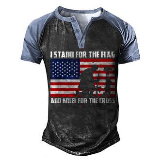 I Stand For The Flag And Kneel For The Cross Usa Flag V2 Men's Henley Shirt Raglan Sleeve 3D Print T-shirt - Thegiftio UK