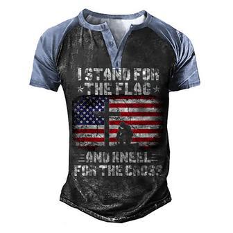 I Stand For The Flag Kneel For The Cross V2 Men's Henley Shirt Raglan Sleeve 3D Print T-shirt - Thegiftio UK