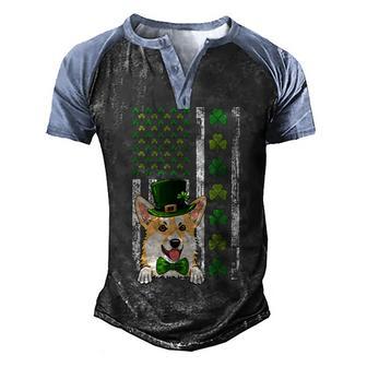 Irish American Flag Ireland Vintage Corgi St Patricks Day Men's Henley Shirt Raglan Sleeve 3D Print T-shirt - Thegiftio UK