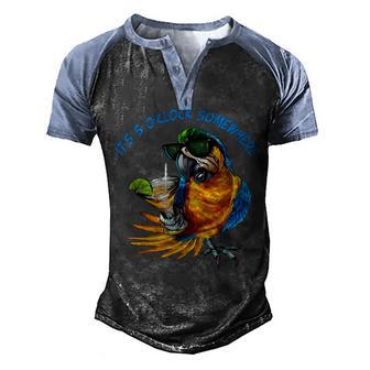 It Is 5 Oclock Somewhere Drinking Parrot Men's Henley Shirt Raglan Sleeve 3D Print T-shirt - Thegiftio UK