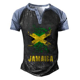 Jamaica Retro Vintage Watercolors Sport Jamaican Flag Men's Henley Shirt Raglan Sleeve 3D Print T-shirt - Thegiftio UK