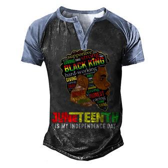Junenth Is My Independence Day Black King Fathers Day Men's Henley Shirt Raglan Sleeve 3D Print T-shirt - Thegiftio UK