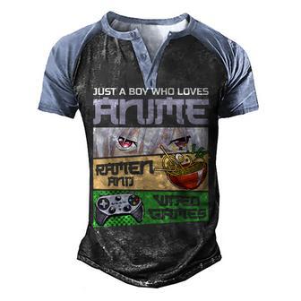 Just A Boy Who Loves Anime Ramen And Video Games Gaming Boys Men's Henley Shirt Raglan Sleeve 3D Print T-shirt - Thegiftio UK