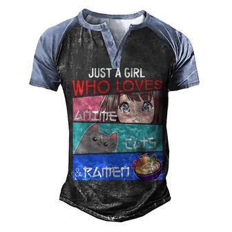Just A Girl Who Loves Anime Cats Ramen Lover Kawaii Otaku Men's Henley Shirt Raglan Sleeve 3D Print T-shirt - Thegiftio UK