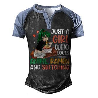 Just A Girl Who Loves Anime Ramen And Sketching Anime Lovers Men's Henley Shirt Raglan Sleeve 3D Print T-shirt - Thegiftio UK