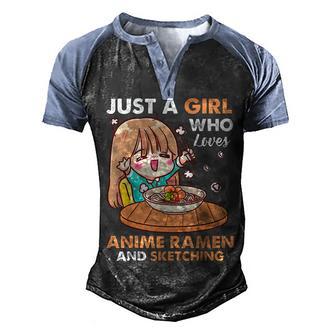 Just A Girl Who Loves Anime Ramen And Sketching Gifts Girls Men's Henley Shirt Raglan Sleeve 3D Print T-shirt - Thegiftio UK