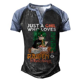 Just A Girl Who Loves Anime Ramen And Sketching Girls Ns Men's Henley Shirt Raglan Sleeve 3D Print T-shirt - Thegiftio UK
