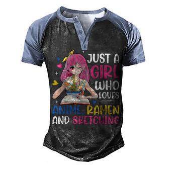 Just A Girl Who Loves Anime Ramen And Sketching Girls Ns Men's Henley Shirt Raglan Sleeve 3D Print T-shirt - Thegiftio UK